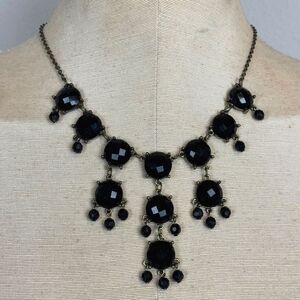 Black Gem Statement Drop Necklace 17-20”